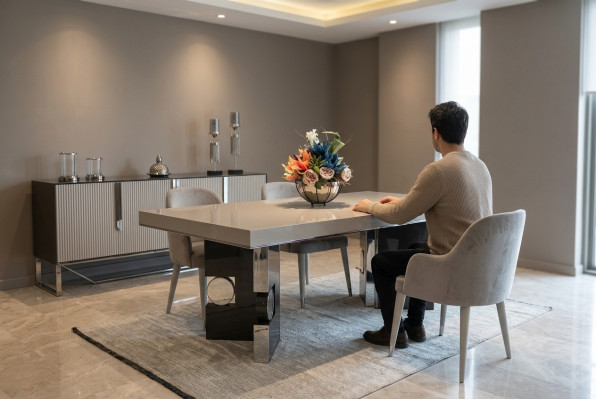 Dining Room Design Set 6 pcs Design Dining Table with 4x Chairs Modern Sideboard