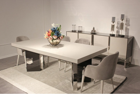 Dining Room Design Set 6 pcs Design Dining Table with 4x Chairs Modern Sideboard