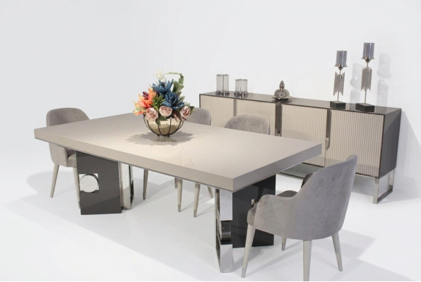 Dining Room Design Set 6 pcs Design Dining Table with 4x Chairs Modern Sideboard