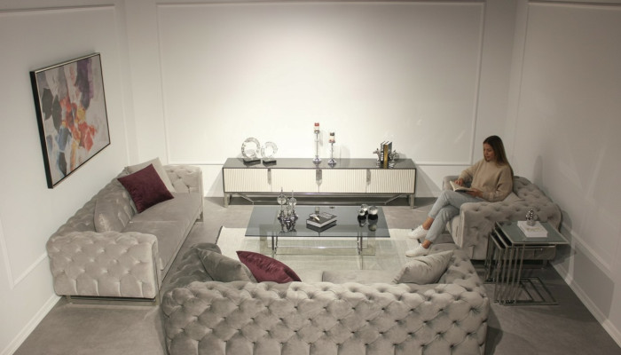 Living Room Furniture Set 6-Piece Sofa Suite 2x Three-Seater Modern TV Stand