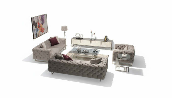 Living Room Furniture Set 6-Piece Sofa Suite 2x Three-Seater Modern TV Stand