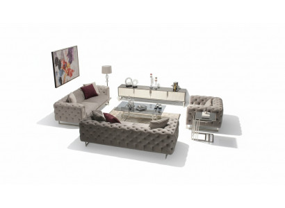 Living Room Furniture Set 6-Piece Sofa Suite 2x Three-Seater Modern TV Stand