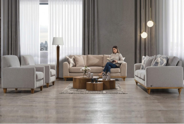 Living room set, 4-piece: 2x sofa, three-seater design, 2x armchair, modern new furniture