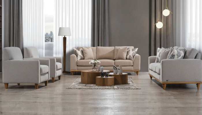 Living room set, 4-piece: 2x sofa, three-seater design, 2x armchair, modern new furniture
