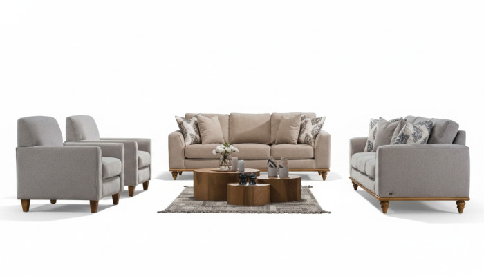 Living room set, 4-piece: 2x sofa, three-seater design, 2x armchair, modern new furniture