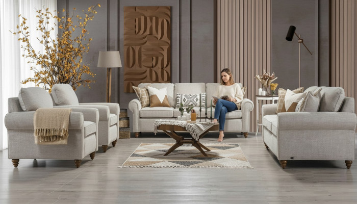 Living room sofa set modern design furniture 2x three-seater sofas 2x armchairs