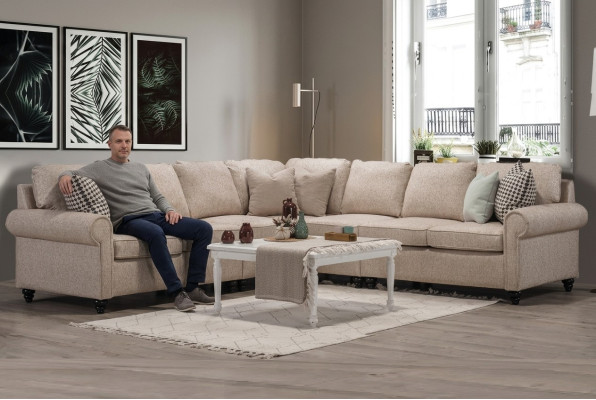 Modern living room corner sofa L-shape design beige furniture luxury sofa furnishings
