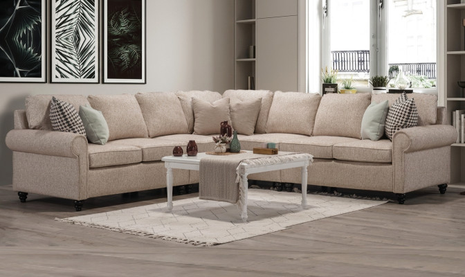 Modern living room corner sofa L-shape design beige furniture luxury sofa furnishings