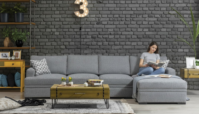 Sofa L-shape Style Modern Gray Corner Sofa Living Room Furniture Design Decor
