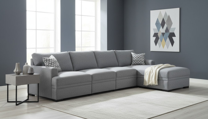 Sofa L-shape Style Modern Gray Corner Sofa Living Room Furniture Design Decor