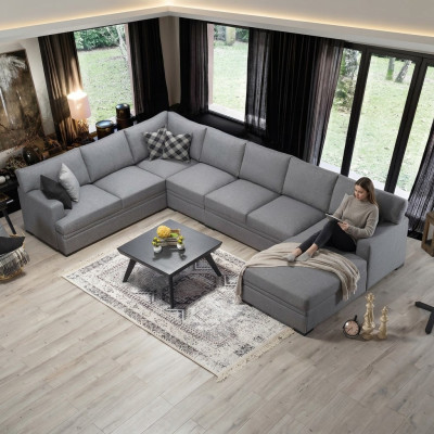 Modern design furniture sofa U-shape gray corner sofa living room setup new