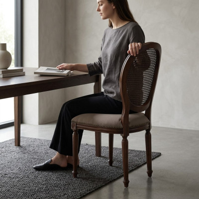 Design chair dining room style classic padded seat furnishing wood chair