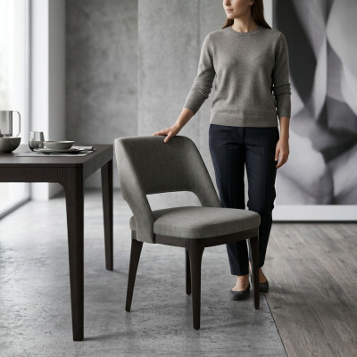 Gray chair luxury designer furniture dining room upholstered seat modern furnishings