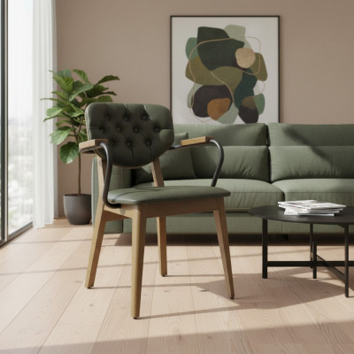 Dining room chair with armrests, Chesterfield upholstery, furnishing, luxury furniture