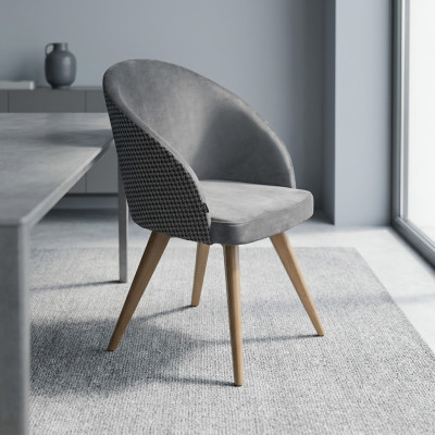 Designer luxury dining chair with armrests, gray, modern upholstered seat