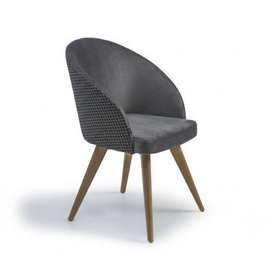 Designer luxury dining chair with armrests, gray, modern upholstered seat