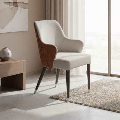 Luxury chair with armrests gray upholstered seat modern dining room designer furniture