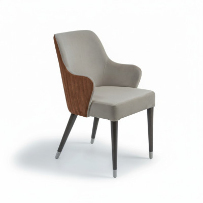 Luxury chair with armrests gray upholstered seat modern dining room designer furniture