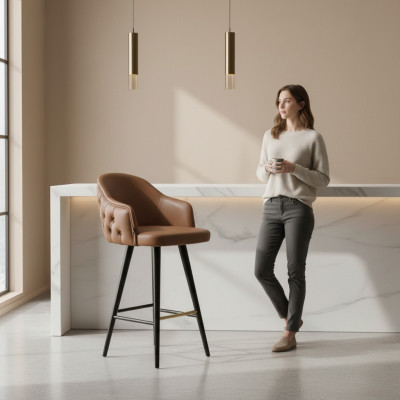 Luxury Chesterfield Bar Stool Brown Chair Stool Bar Modern New Furniture