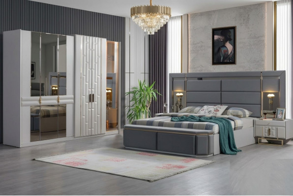 Complete bedroom furniture set bed 2x bedside table wardrobe new