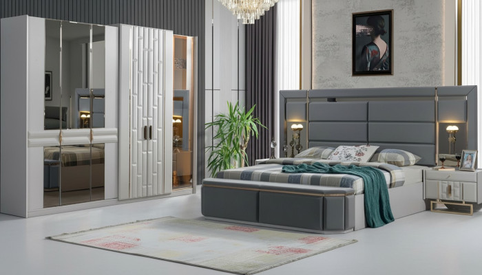Complete bedroom furniture set bed 2x bedside table wardrobe new