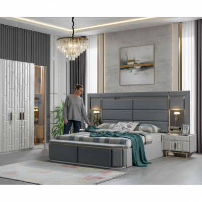 Bedroom complete bed 2x nightstands new luxury furniture set furnishing