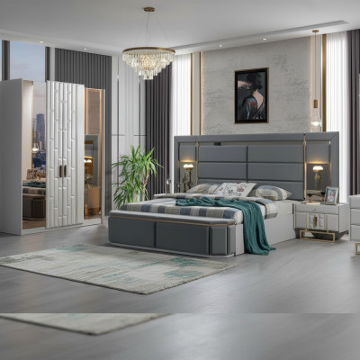 Bedroom complete bed 2x nightstands new luxury furniture set furnishing