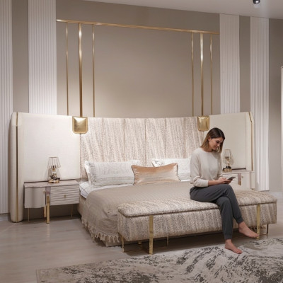 Bed, 2x bedside tables, complete luxury bedroom set, new furniture