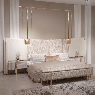 Bed, 2x bedside tables, complete luxury bedroom set, new furniture