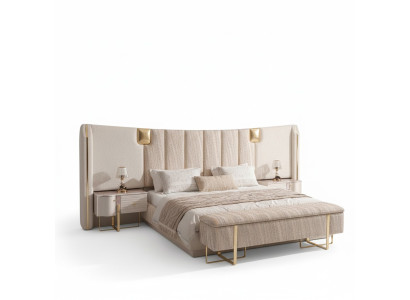 Bed, 2x bedside tables, complete luxury bedroom set, new furniture