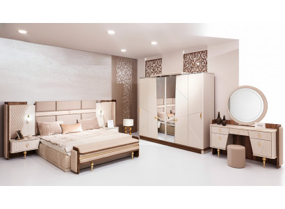 Set bedroom bed luxury wardrobe 2x bedside tables design vanity table