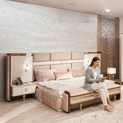 Bedroom set luxury design bed 2x nightstands modern furnishings
