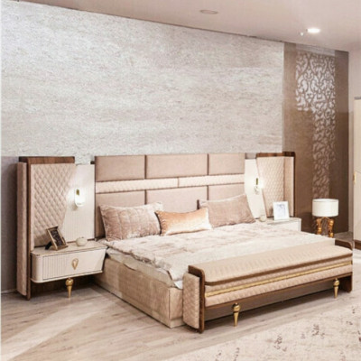 Bedroom set luxury design bed 2x nightstands modern furnishings