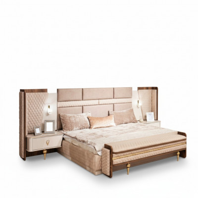 Bedroom set luxury design bed 2x nightstands modern furnishings