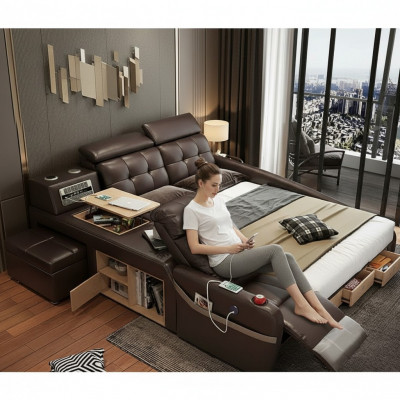 Multifunction Design Bed Big Faux Leather Hotel Upholstery 180x200 Beds New