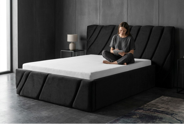 Luxury bedroom bed double bed black wood upholstered beds bed frame