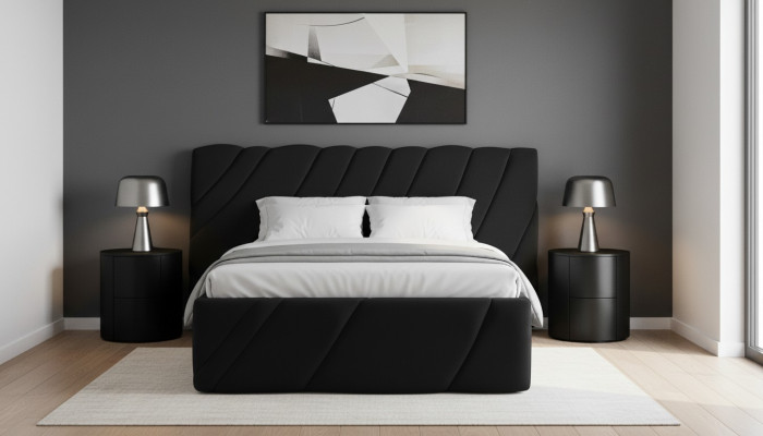 Luxury bedroom bed double bed black wood upholstered beds bed frame