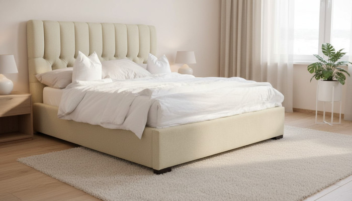 Bed Beige Double Bed Wood Modern Beds Luxury Fabric Bed Bedroom
