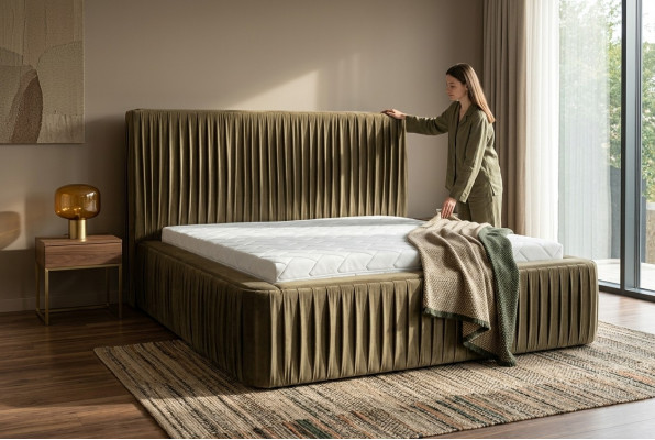 Fabric design bed double beds luxury marriage modern hotel frame sleep room