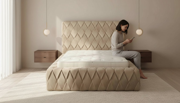 Luxury bed frame 180x200 cm color beige headboard beds bedroom furniture
