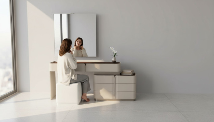 Vanity table mirror chic white stool complete set bedroom new 3-piece