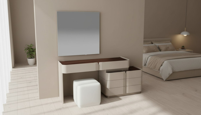 Vanity table mirror chic white stool complete set bedroom new 3-piece