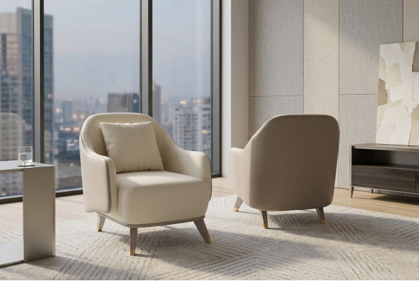 Armchair 1-Seater Upholstered Sofas Design Luxury Textile Couch White Sofa New