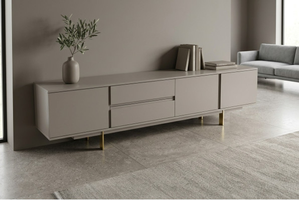 Luxury wall unit TV stand RTV lowboard wood living room beige furniture