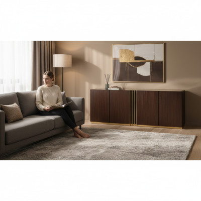Living room chest of drawers lowboard brown sideboard wooden modern furniture 208x49x80cm