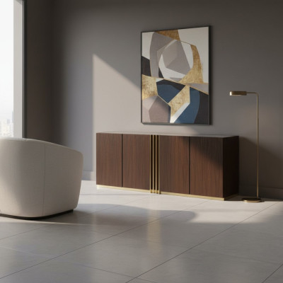 Living room chest of drawers lowboard brown sideboard wooden modern furniture 208x49x80cm