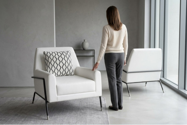 Designer armchair living room furniture furnishings white textile TV chair lounge