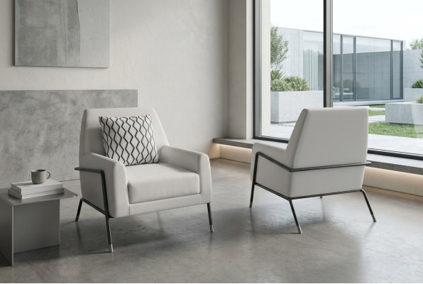Designer armchair living room furniture furnishings white textile TV chair lounge