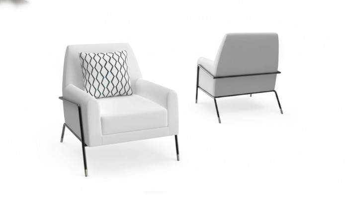 Designer armchair living room furniture furnishings white textile TV chair lounge