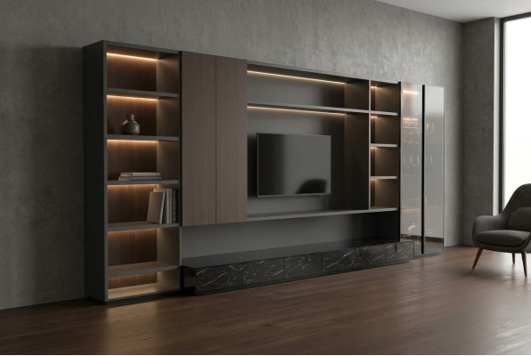 Modern living room wall unit cabinet wall modern brown wood cabinet